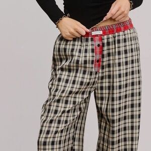 NWT‎ Mimosa Checked Lounge Pants Cream